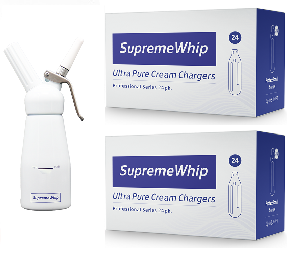 Starter Pack - SupremeWhip Cream Chargers - 600 - (25 x 24Pks) & 0.25L White Dispenser