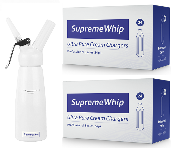 Starter Pack - SupremeWhip Cream Chargers - 600 - (25 x 24Pks) & 0.5L Weißer Spender
